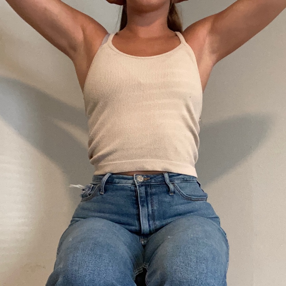 Tan Fitted Ribbed Tank Top - Picture 2 of 4